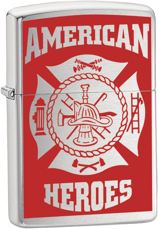 American Hero Firefighter Emblem Red on Chrome Zippo Lighter
