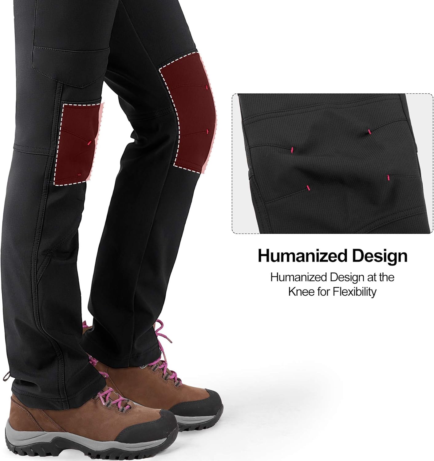 KUTOOK Women's Windproof Fleece Lined Hiking Pants Softshell Cargo Pants with Multiple Pockets