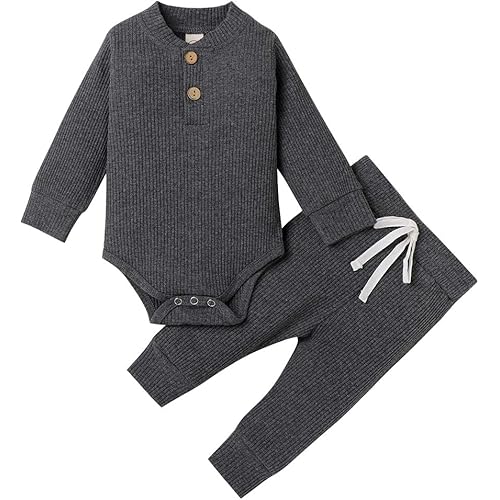 Ledy Champswiin Winter Newborn Baby Boy Girl Clothes Set Ribbed Outfits Unisex Infant Solid Long Sleeve Tops Pants 2PCS