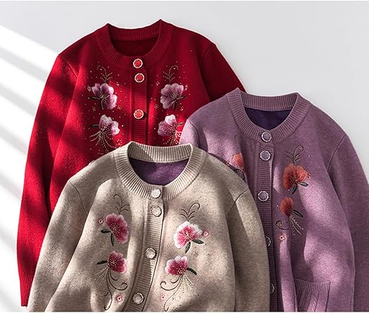 GUREITOJP] 高齢者 女性 ニット セーター 裏起毛 花柄 ニットカーディガン U襟 前開き 春秋冬着 シニア レディース GUREITOJP]  花柄 ニットカーディガン シニア セーター XL-5XL レディース 高齢者 カーディガン 婦人 ニットアウ 花 [ GUREITOJP] 花柄  ニットカーディガン ... [GUREITOJP] ニットカーディガン 裏ボア 大きいサイズ 婦人 高齢者 女性 ニット セーター XL-4XL 花柄 U襟 前