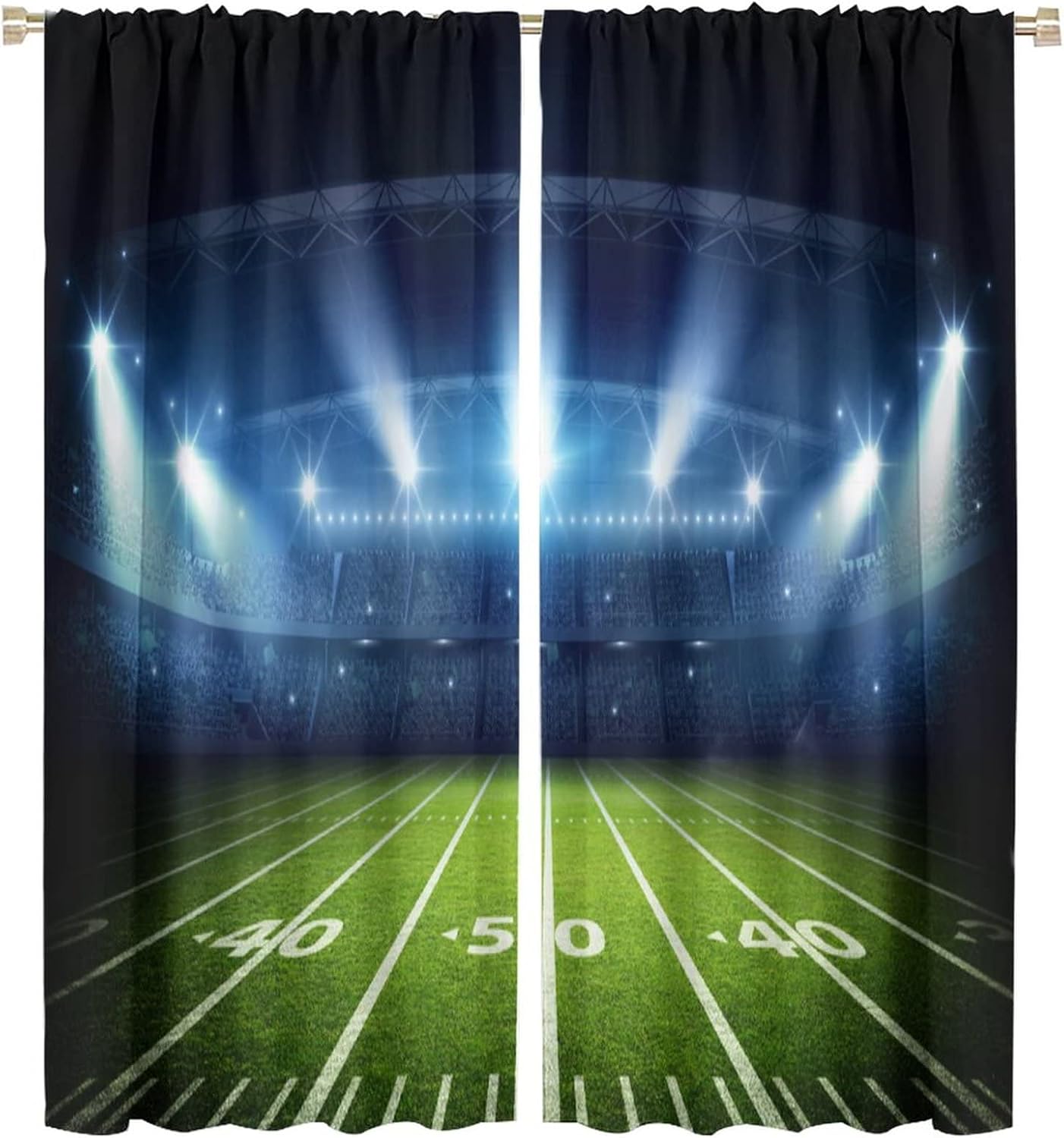 Sports Curtains for Kids, American Football Stadium Arena Sport Field Night Spotlights Boys Men Gaming Rod Pocket Window Drapes Treament for Bedroom 52x84in
