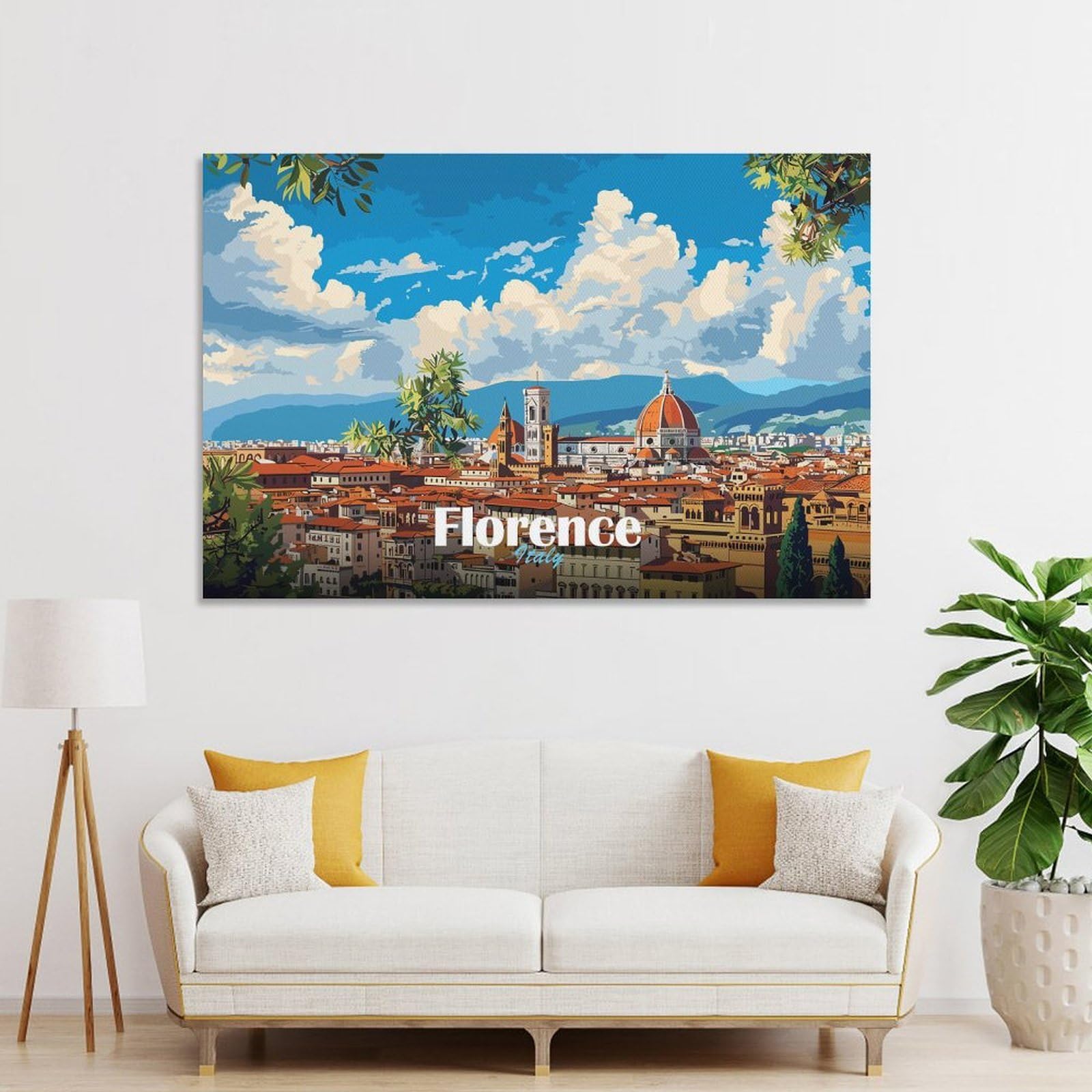 Junmoney Wall Art Print Florence, Italy Cityscape, 12x18inch(30x45cm), for Living Room, Lounge Or Sitting Room, Eye Catching Artwork for Blank Walls