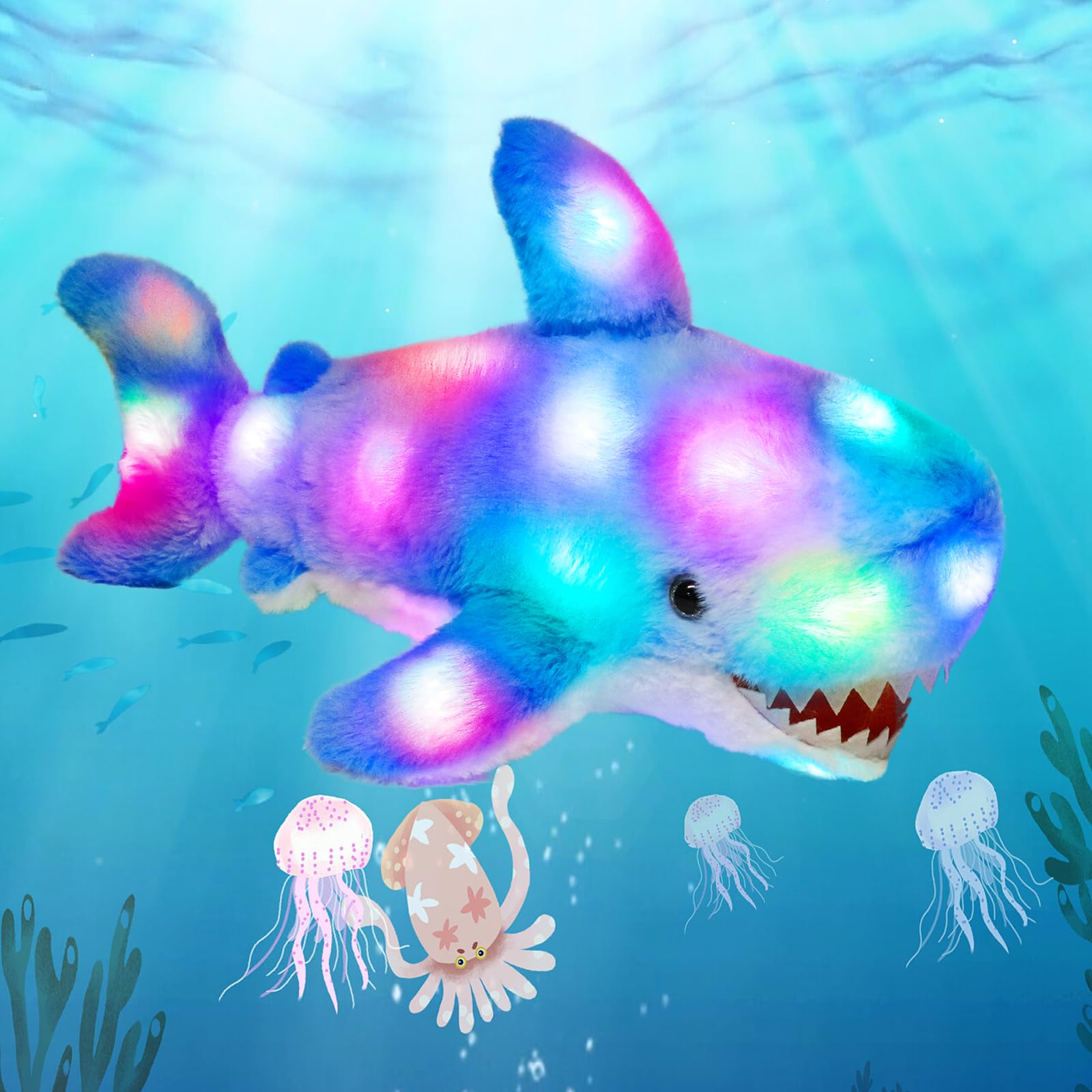 自作ぬいぐるみ・サメの男の子 Amazon.co.jp: Easfan 光るサメのぬいぐるみ LED ぬいぐるみ カラフル