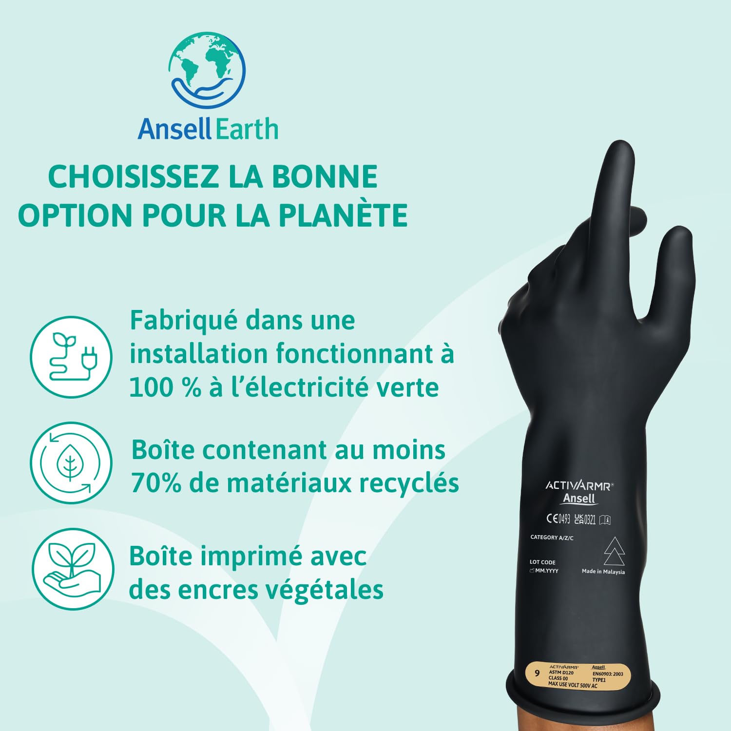 Ansell ActivArmr Gants Electricien, Protection Électrique Classe 00 (Tension 500V), Gants Isolants en Latex de Caoutchouc Naturel, EPI Professionel, 36cm, Noir, Taille XL (1 Paire)