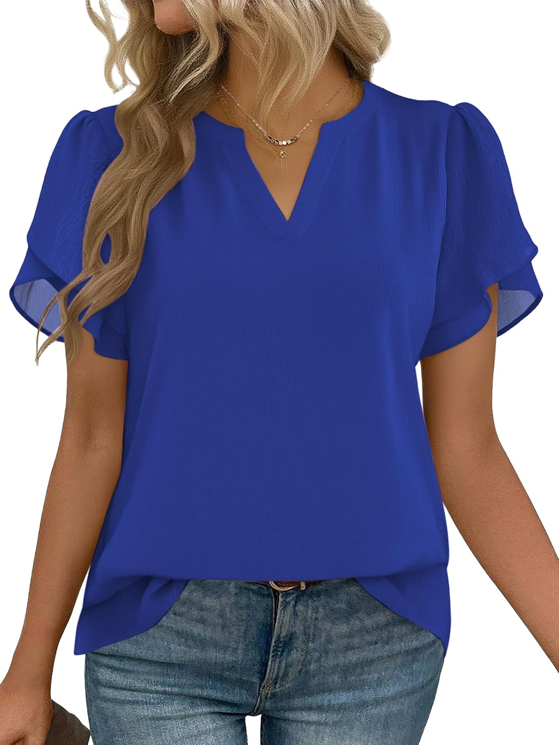 Zeagoo Womens Dressy Casual Shirts Short Sleeve V Neck Work Blouse Business Casual Summer Chiffon Tops