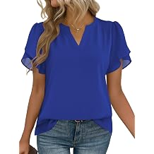 Zeagoo Womens Dressy Casual Shirts Short Sleeve V Neck Work Blouse Business Casual Summer Chiffon Tops