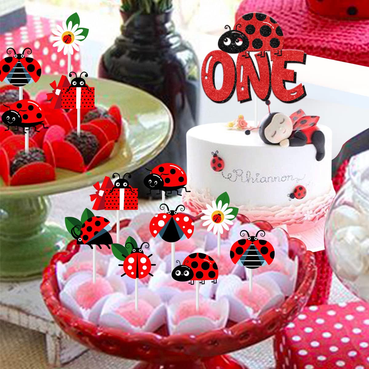 Decorazioni Torta Coccinella - 25 Pezzi Per Compleanno E Baby Shower