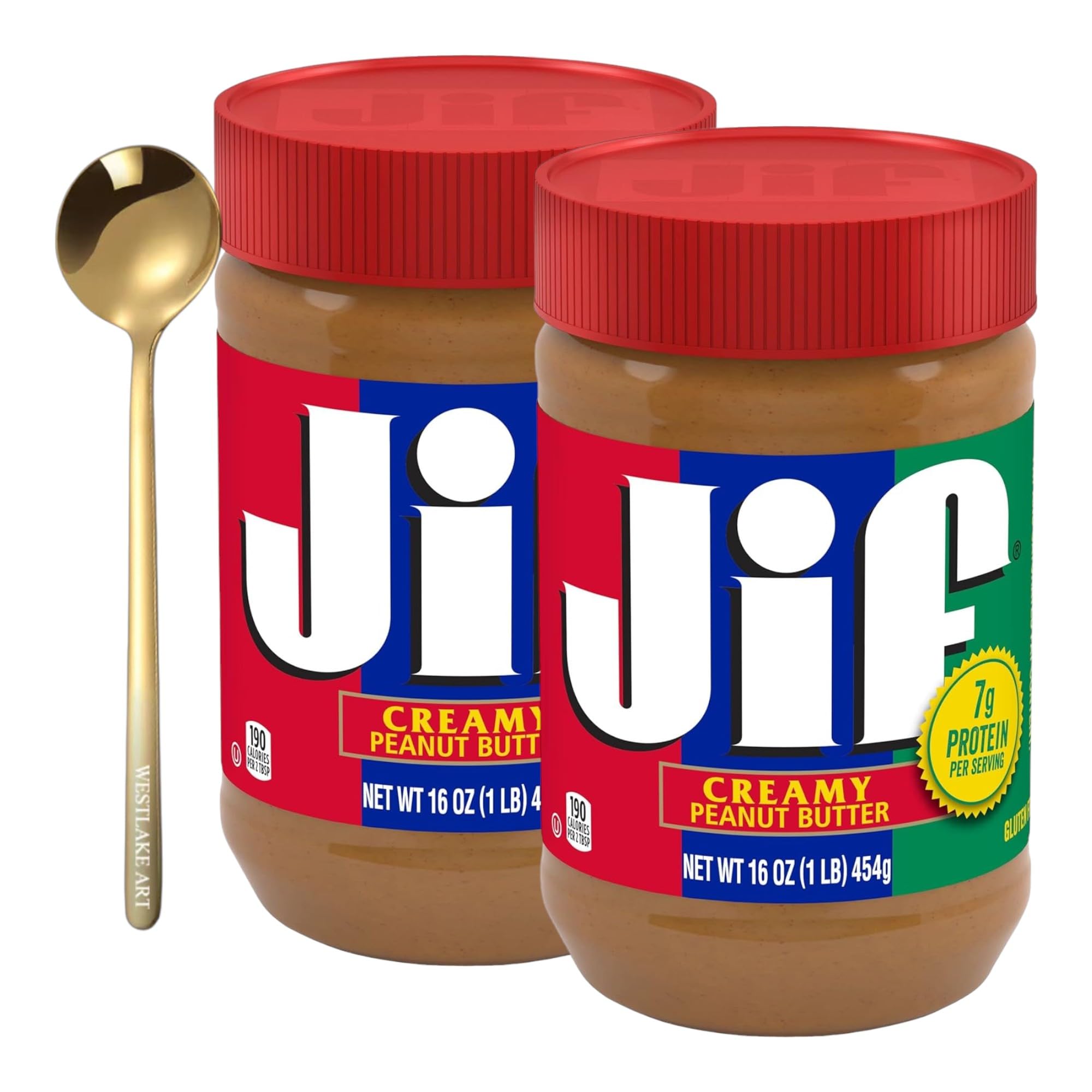 Creamy Peanut Butter, 16 Oz, Rich Peanut Butter Smooth Texture, Bundled With Golden Ss Spoon, Ideal For Baking, Snacks, Sandwich Spreads, Intense Peanut Flavor~ [Pack Of 2]