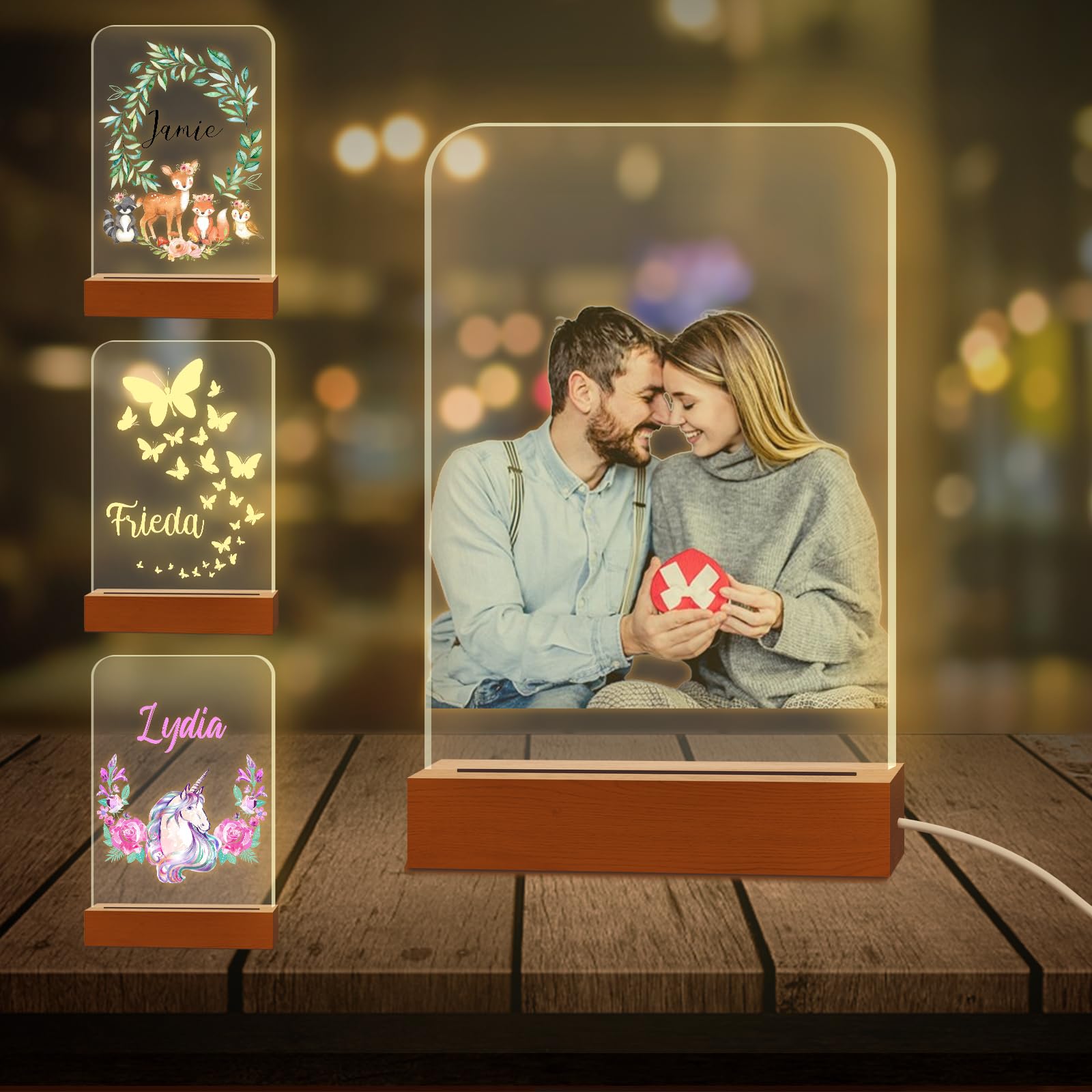 Aolun Personalized Night Light with Name Custom Acrylic Led Night Lamp with Base for Kid Boy Girl Room Decor — image 1