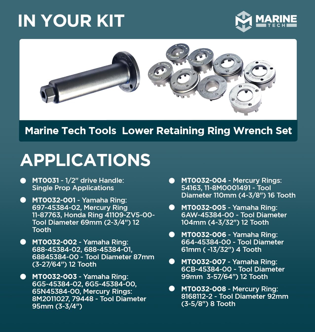 Marine Tech Tools Lower Retaining Ring Wrench Set & Ring Wrench Handle (AMT0031), Fits Yamaha, Honda, Mercury, & Mercruiser Lower Carrier Nuts, Mercury Lower Unit Tool, Mercury Outboard Tools