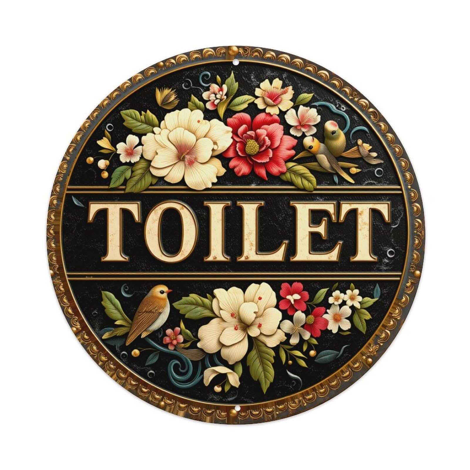 Floral Birds Gold Sign Round Tin Sign Retro Metal Sign for Cafe Bar Pub Home Game Room Gym Club Wall Decoration Vintage Metal Poster 8x8 Inch