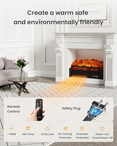 Miniatura 3 de AIRMATE Calentador eléctrico de chimenea de 1500 W, troncos de inserción de chimenea eléctrica de 22 pulgadas, temporizador de chimenea de 12 horas,