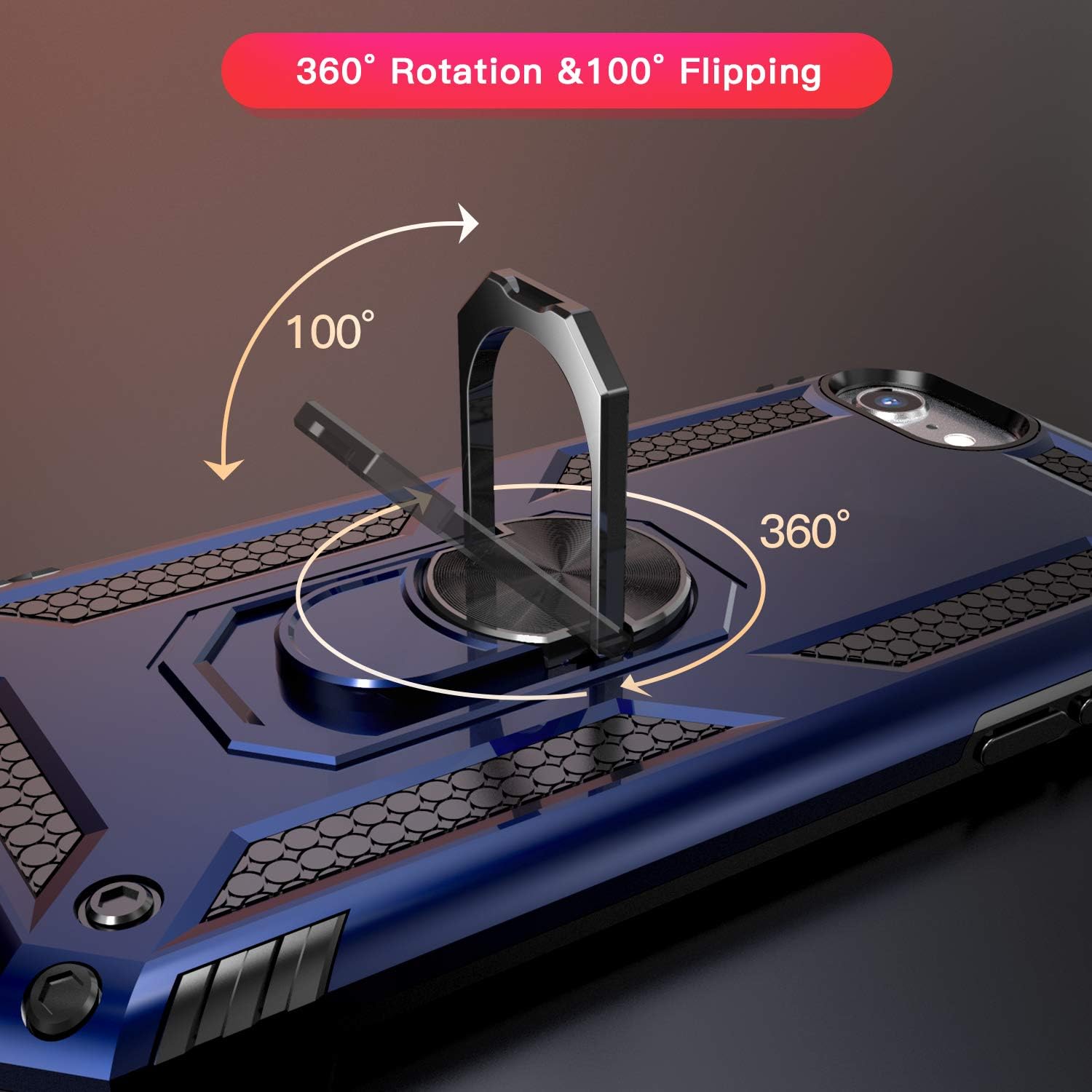 IDweel iPhone SE 2020 Case with Tempered Glass Screen Protector, iPhone 8 Case, iPhone 7 Case, Hybrid Protective Case with Ring Car Mount Kickstand for iPhone SE 2020 iPhone 7/8 (Blue)