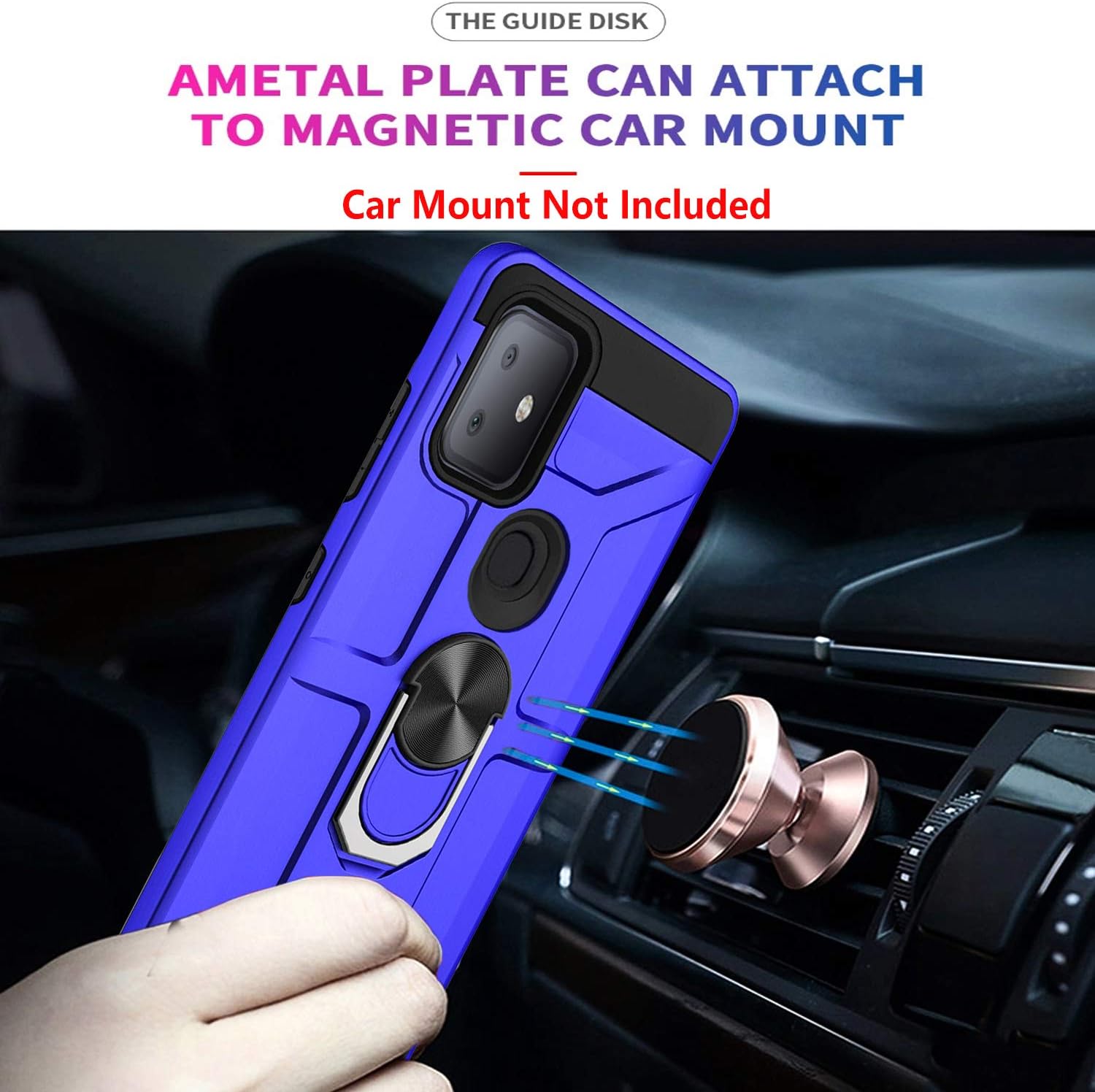 STARSHOP Compatible for T-Mobile Revvl 4 Plus Phone Case, [Not Fit Revvl 5G/Revvl 4] with [Tempered Glass Protector Included] Dual Layers Rotatable Ring Kickstand Shockproof Cover - Blue