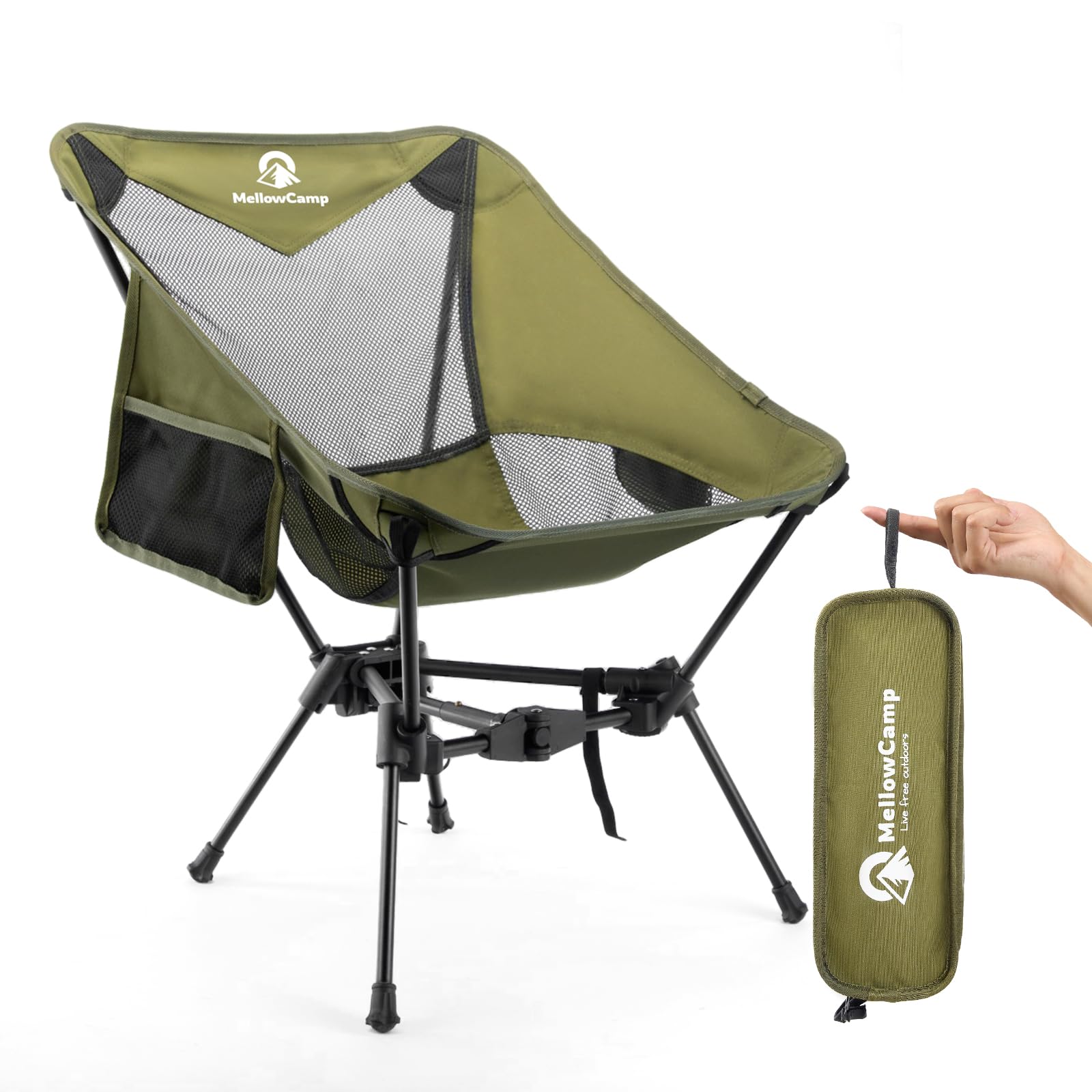 MellowCamp Camping Chair, Ultralight Folding Backpacking Hiking Chair, Compact Portable for Hiking, Camping, Backpacking, Beach, Roadtrip (Olive Green