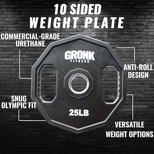Miniatura 2 de Gronk Fitness Placas de pesas olímpicas de uretano de 10 lados  Pesas duraderas para gimnasios domésticos y comerciales  Diseño no rodante
