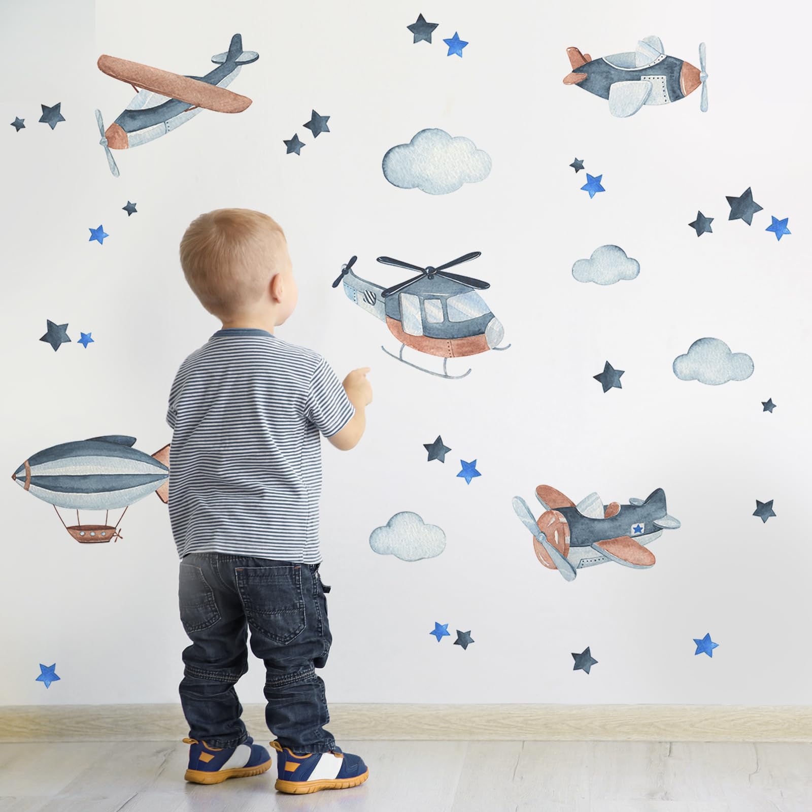 Tanlaby Naves Espaciales Aviones Vinilo Pared Nubes Azules Estrellas Pegatinas