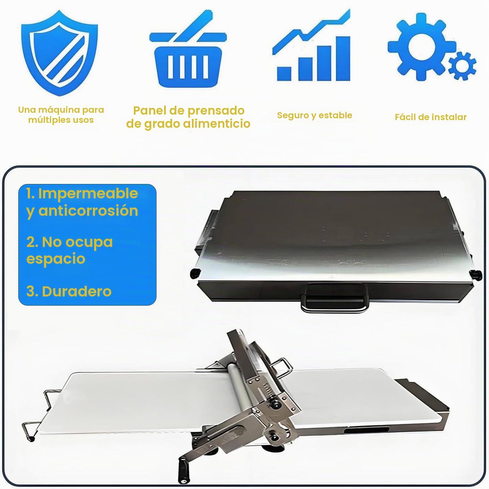 Laminadora Masa Manual Plegable para Panadería, Pizza y Croissants, Rodillo Repostería Acero Inoxidable con Grosor Ajustable, Comercial y Doméstico A