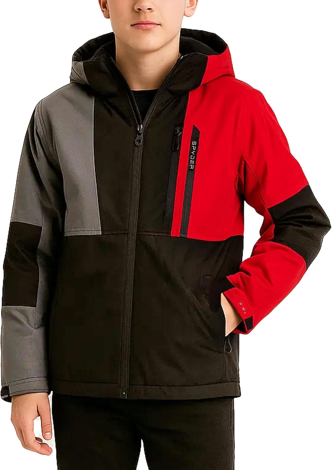 Spyder Boys Winter Ski Jacket - Insulated Soft Shell Water Resistant and Windproof Snowboard Winter Coat with Detachable Hood