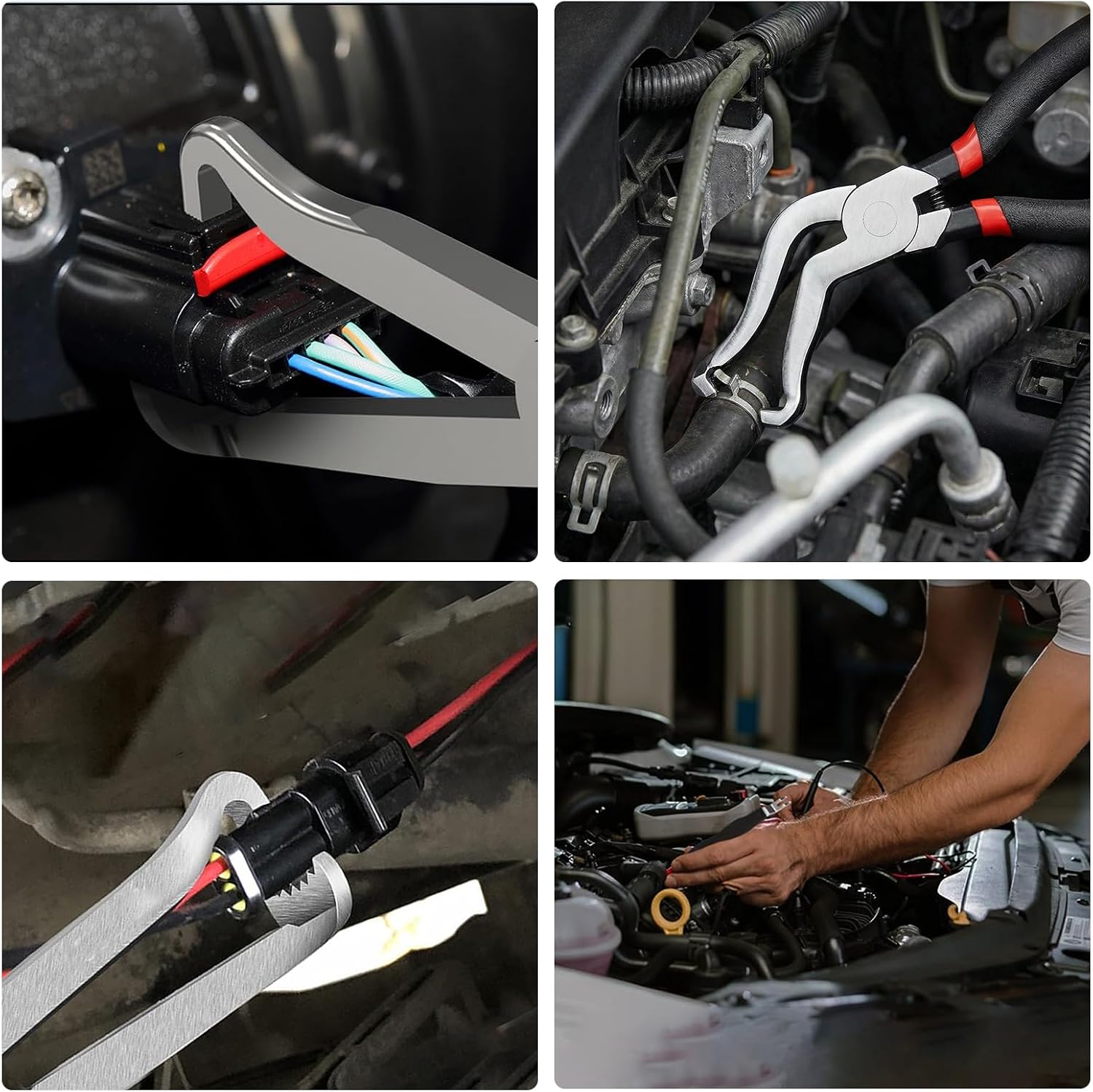 VACHAN Electrical Disconnect Pliers,Electrical Connector Pliers for Cars,Automotive Terminal Plug Removal Tool Kit,Fuel Line Petrol Clip Pipe Tools for Push Tab Style Plugs (3PCS)