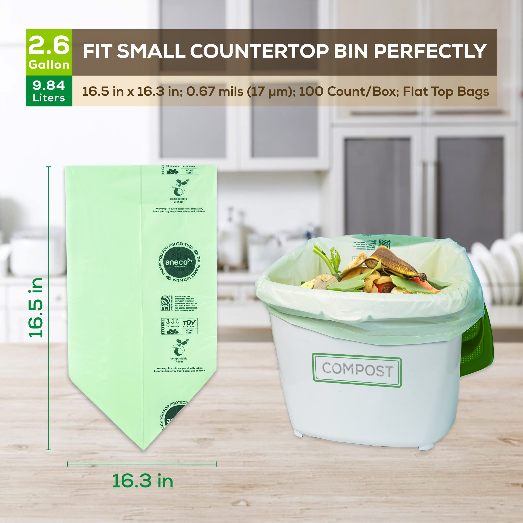 50 Sacs Poubelle Biodégradables 110L - Compostables, Amidon De Maïs - Blancs