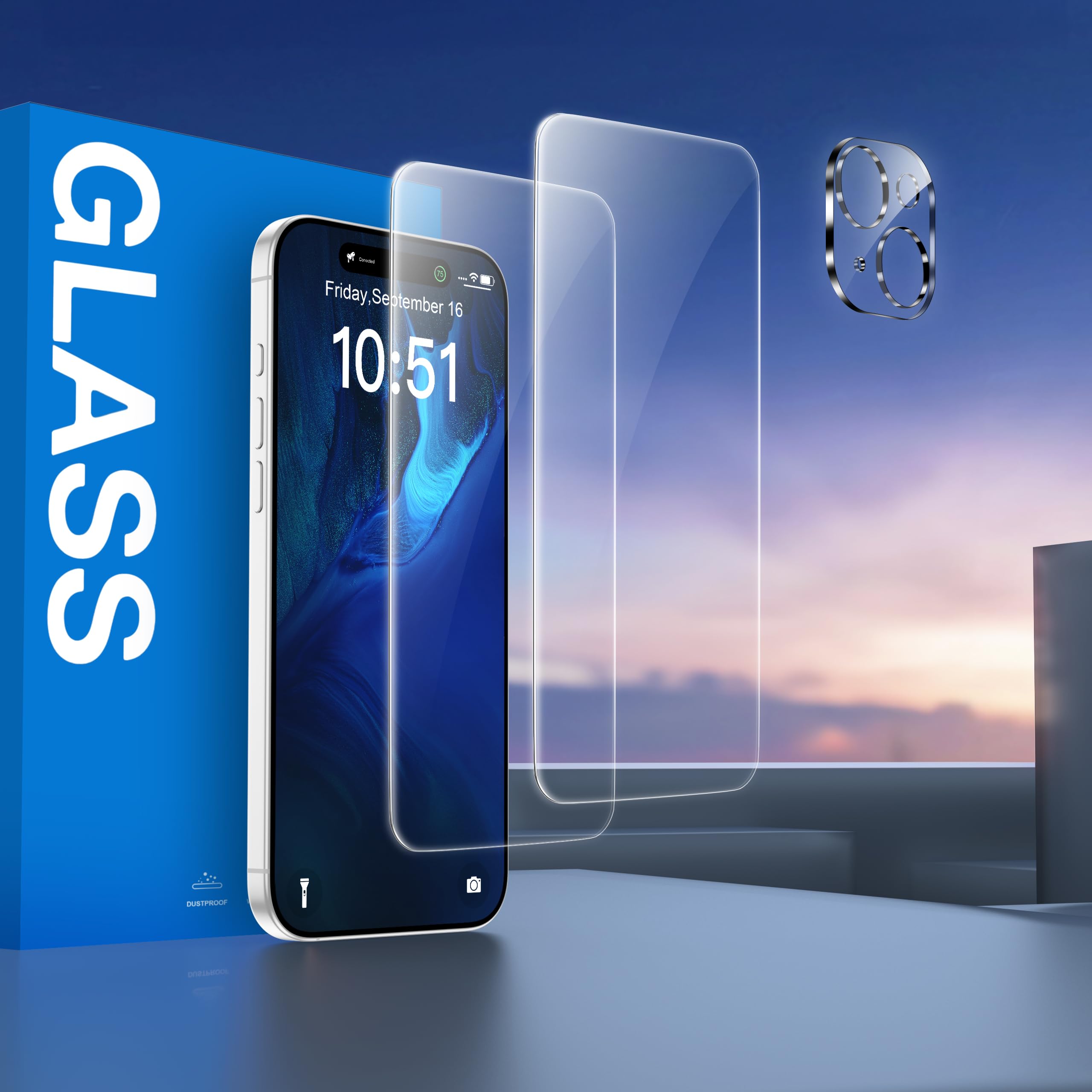 [2+1 Pack] 2 Pack Screen Protector + 1 Pack Camera Lens Protector for iPhone 14, Full Coverage 9H Hardness Tempered Glass, HD Clear, Scratch Resistant