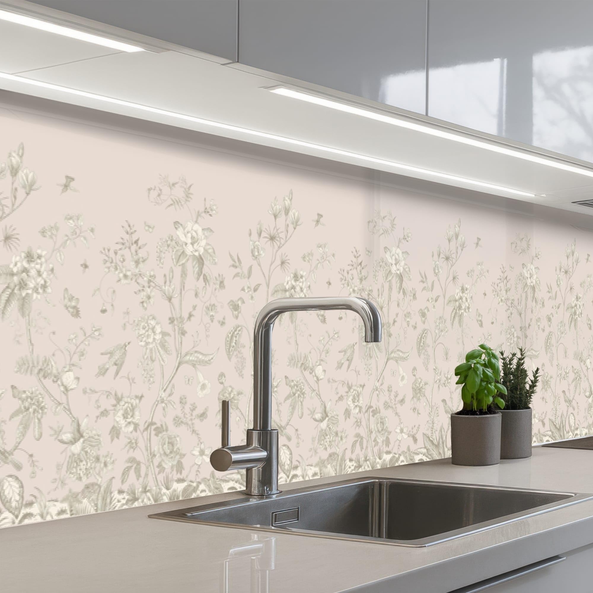 KitchenYeah© Splashback for kitchen 24"x118" / 60x300 cm self-adhesive Wall Protector Decor Panels Cooker Backsplash Flowers - Beige - Botanical - Vintage