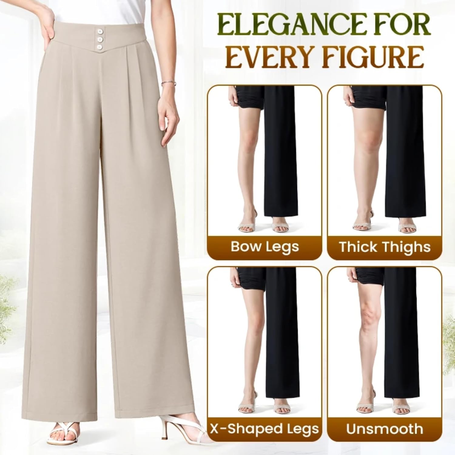 Pants for Women - Soft Flowy High-Waist Pull-On Wide-Leg Drapey Pants Comfy Stretch Senior Ladies Pant