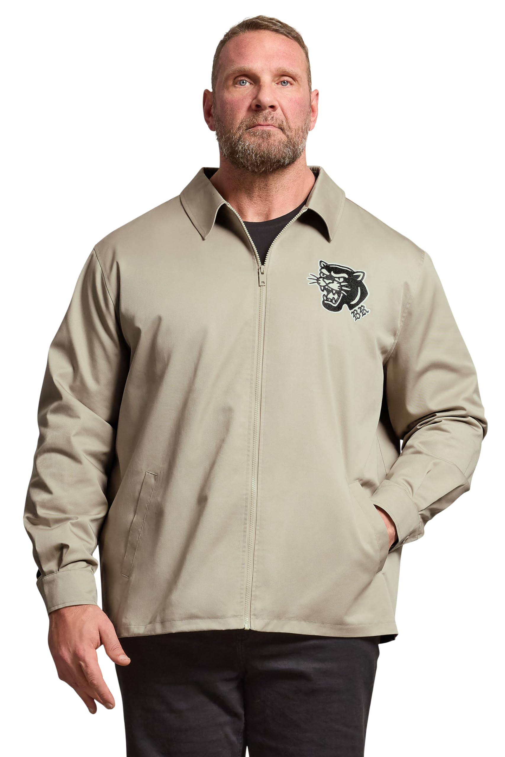 Badrhino Men's Natural Big & Tall Crockery Brown Embroidered Canvas Jacket - Plus Size Curve