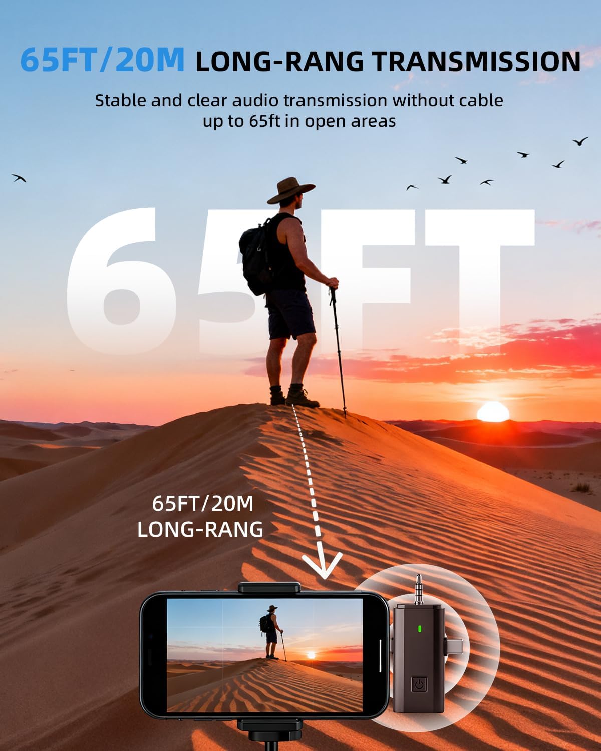 3-in-1 Mini Microphones: Wireless Lavalier Microphone with AI Noise Reduction for iPhone 15/14/13/12, Android, Cameras 12H Battery, Plug and Play Wireless Microphones for Vlog/YouTube/TikTok/Live