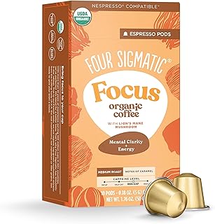 Four Sigmatic Focus Coffee Pods Compatible with Nespresso Original | Organic Medium Roast Espresso with Added Focus | Mushroom Coffee Enhanced with Lion's Mane | Medium Roast 10ct