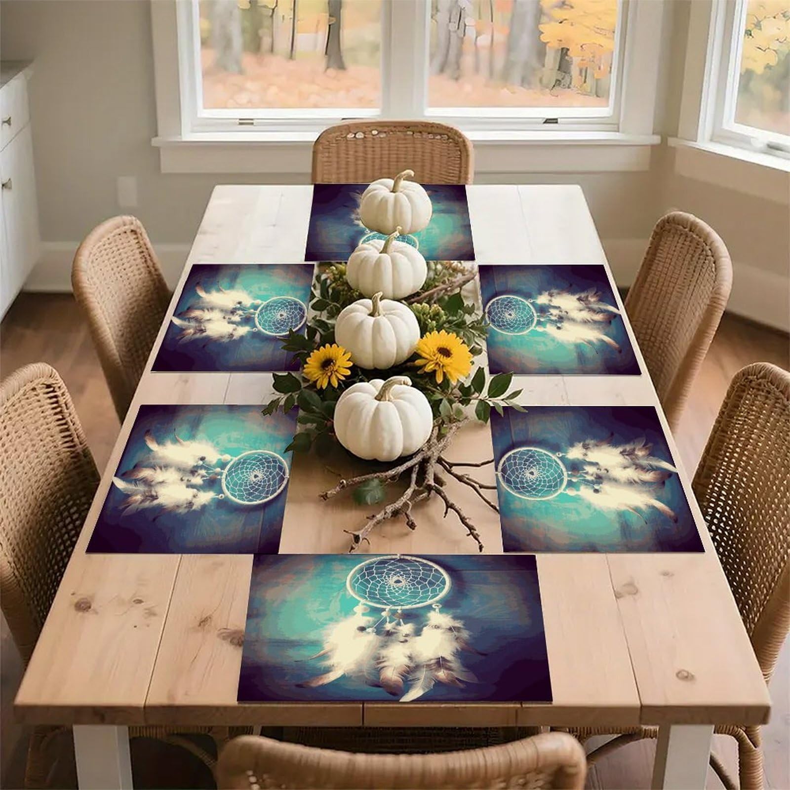 White Dream Catcher Feather_79253692 Placemats Wipeable Heat Resistant Table Mats Washable Flax Place Mats Elegant Cloth Non-Slip Placemat for Kitchen Dinning Party Table Decor 12 * 18 in