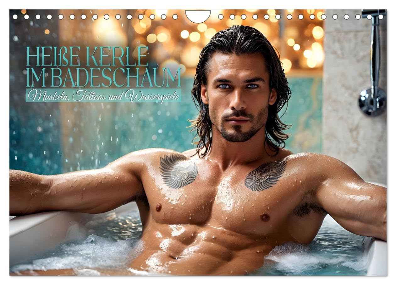 Hot guys in bath foam - muscles, tattoos and water games UK-Version (Wall Calendar 2026 DIN A4 Landscape), CALVENDO 12 Month Wall Calendar — image 1