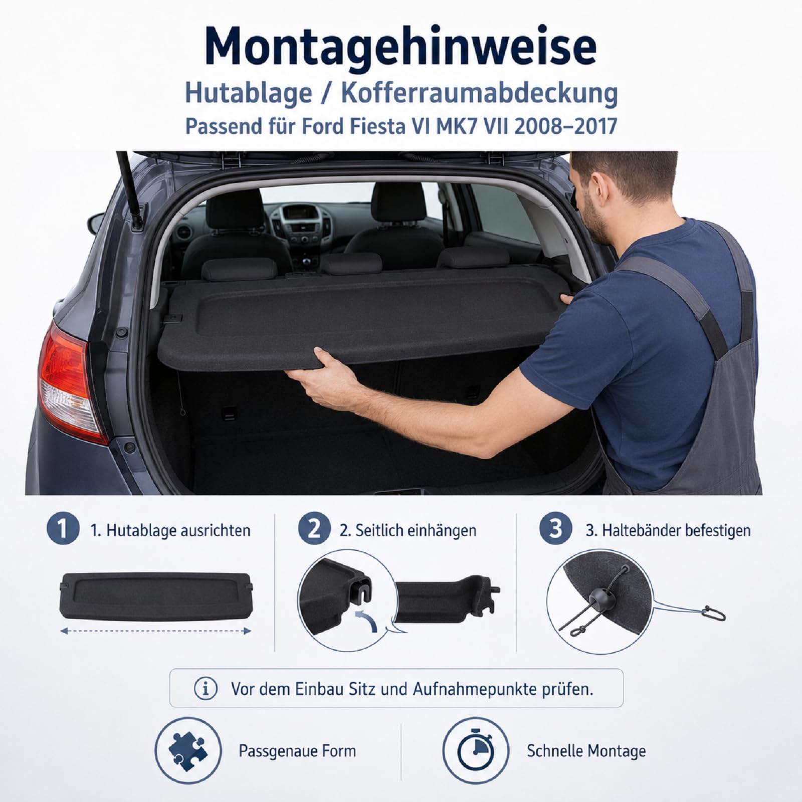 Hutablage Kompatibel mit Ford Fiesta VI MK7 2008-2017 1791284 | Passgenauer Sichtschutz für den hinteren Innenraum, schützt Ladung vor Blicken und wirkt sauber verarbeitet.