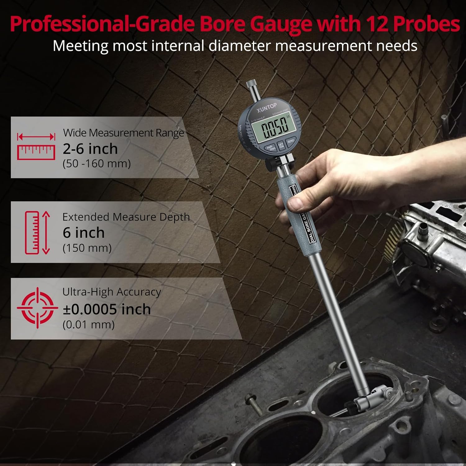 Precision Measurement Bundle: Digital Dial Test Indicator & Bore Gauge Set with 0.0005" Accuracy, LCD Display, Magnetic Base for CNC, Automotive, Engine Repair