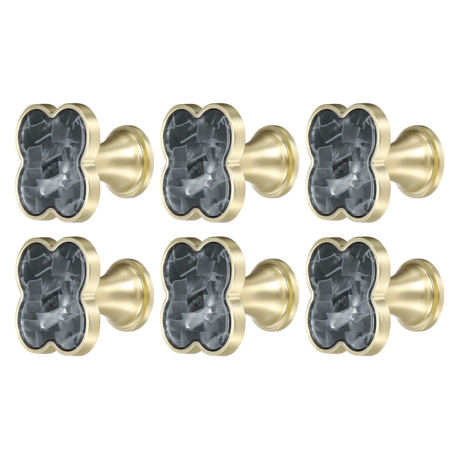 sourcing map 6Pcs Drawer Knobs, Zinc Alloy Decorative Four-Leaf Pull Handles with Screws for Furniture Dresser Wardrobe Cupboard, Gray Black