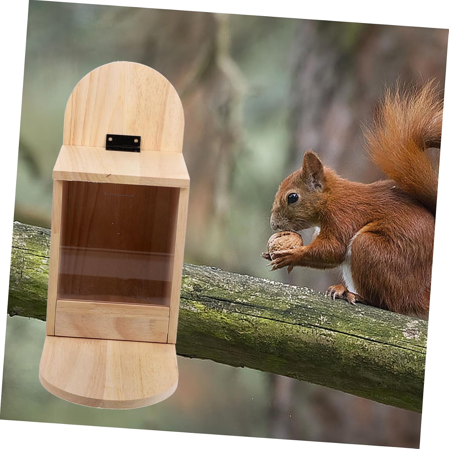 Sosoport Wooden Squirrel Feeder Table Picnic Feeder for Outdoor Squirrels Easy to Clean Attracts Nuts and Wildlife Feeding Box for Garden Decor