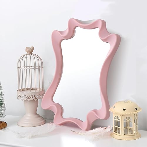 Miniatura 2 de Funerom Espejo de pared irregular de 15.8 x 11.8 pulgadas, espejo de pared pequeño, espejo ondulado rosa