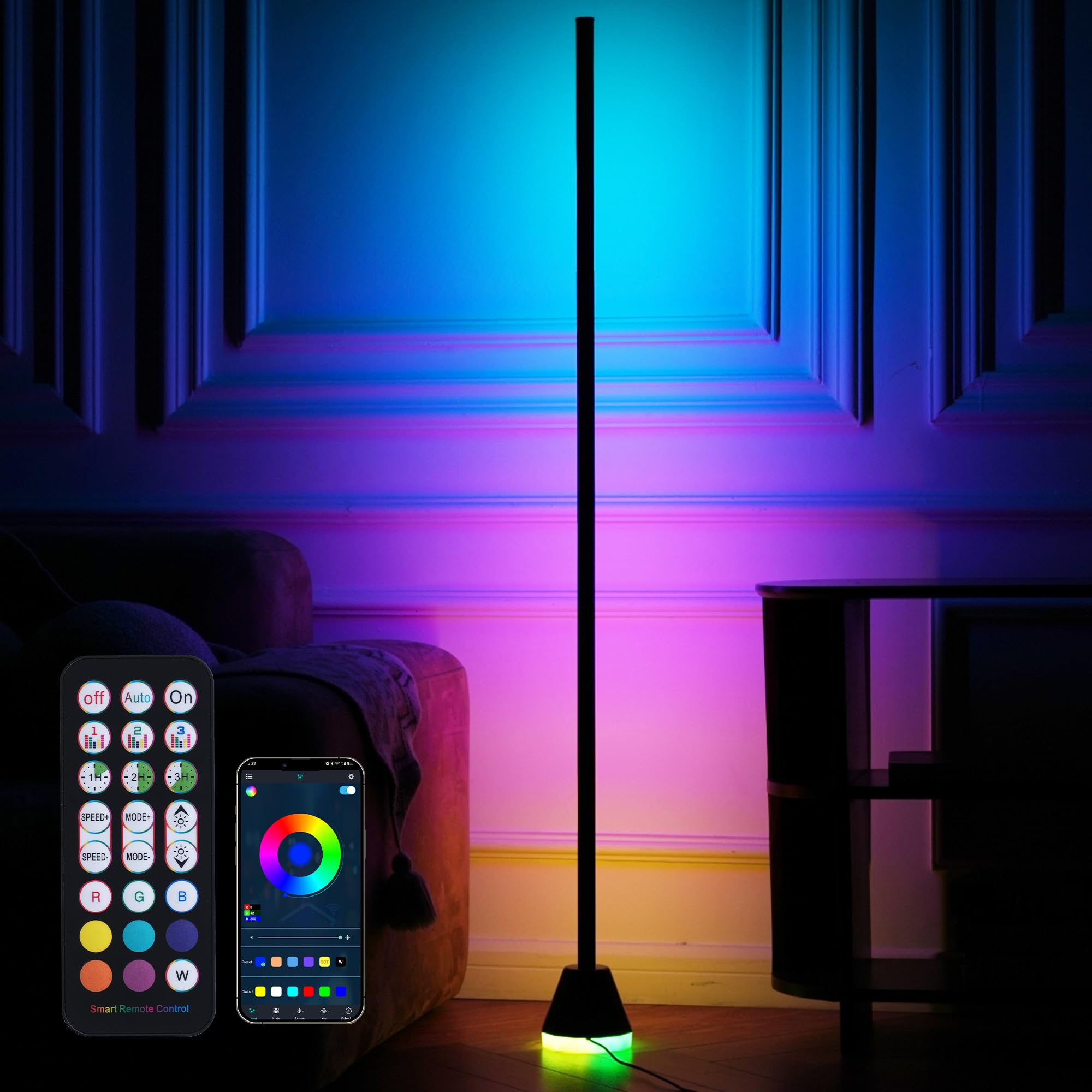 Luminexdesigns Rgbic-Bluetooth-1 Pack Smart Rgbic Led Floor Lamp, Dimmable Standing Corner Light With App & Remote Control, 16M Colors Changing Ambient, Music Sync & Timer For Living Room/Bedroom/Gaming (Plug Not Included)