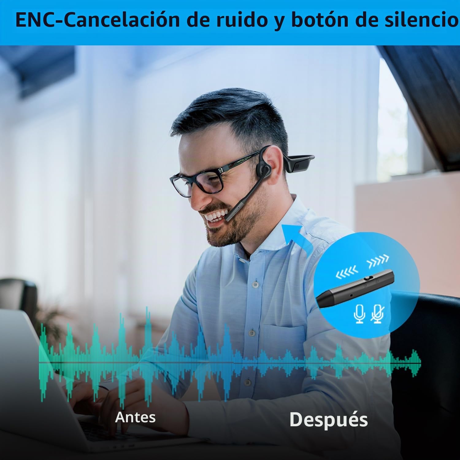 ZIOCOM Auriculares de conducción de aire, auriculares abiertos con micrófono y cancelación de ruido, auriculares inalámbricos Bluetooth aptX-LL con dongle USB-A, compatibles con PS4/PS5/PC/reunión en | Auriculares de conducción de aire con botón de silenc