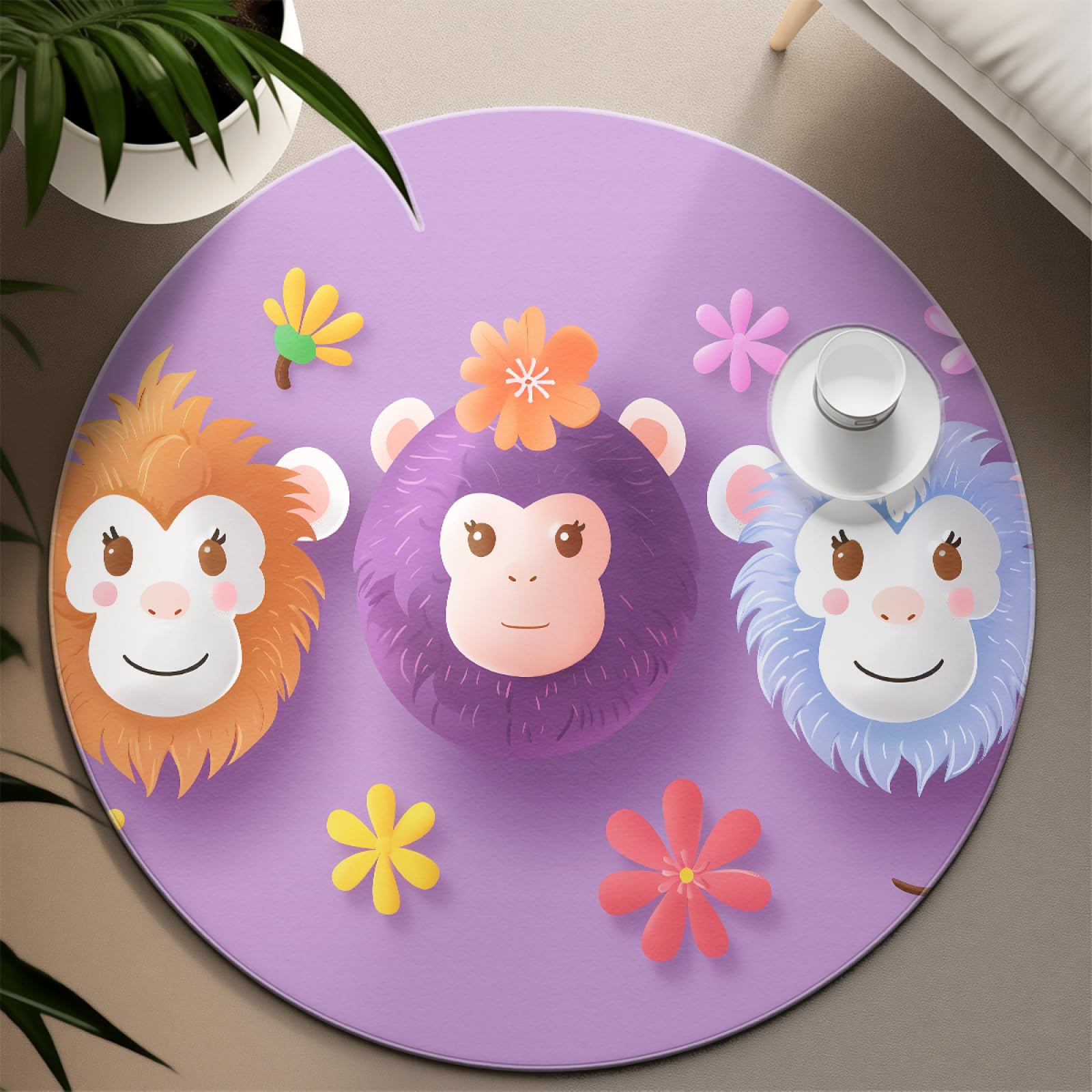 Tapis de cercle lavable singe pour nettoyer facilement la chambre de bébé