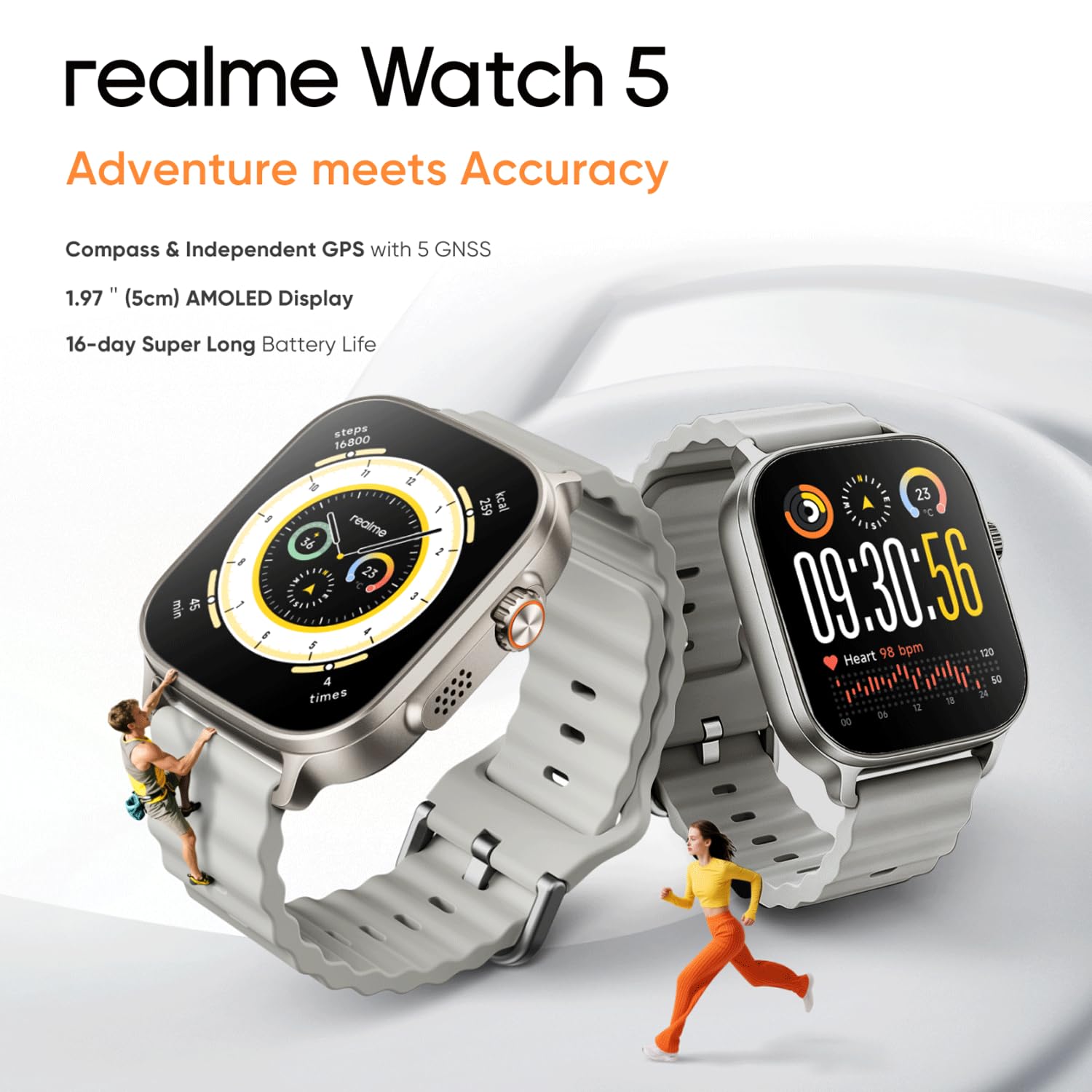 realme Watch 5, Pantalla AMOLED de 5 cm (1,97 Pulgadas), Resistencia al Agua y al Polvo IP68, Interfaz de Usuario con diseño Superior, Negro