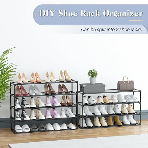 Miniatura 4 de TY ARTS & CULTURE Organizador de zapatos de 9 niveles, tubos de metal resistentes y tela no tejida duradera, estante alto que ahorra espacio con
