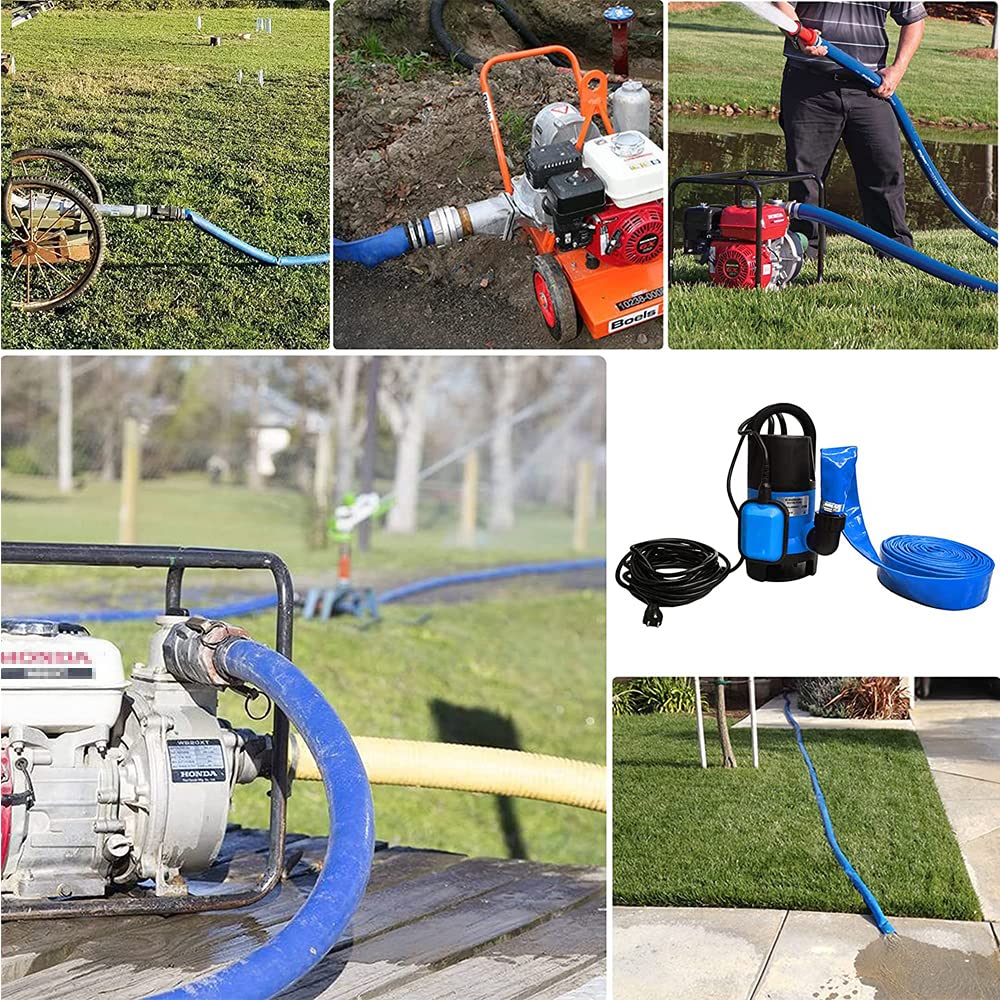 Manguera de Piscina de retrolavado de Servicio Pesado Manguera de Descarga de Agua Plana con Abrazadera Resistente,2inch,50m
