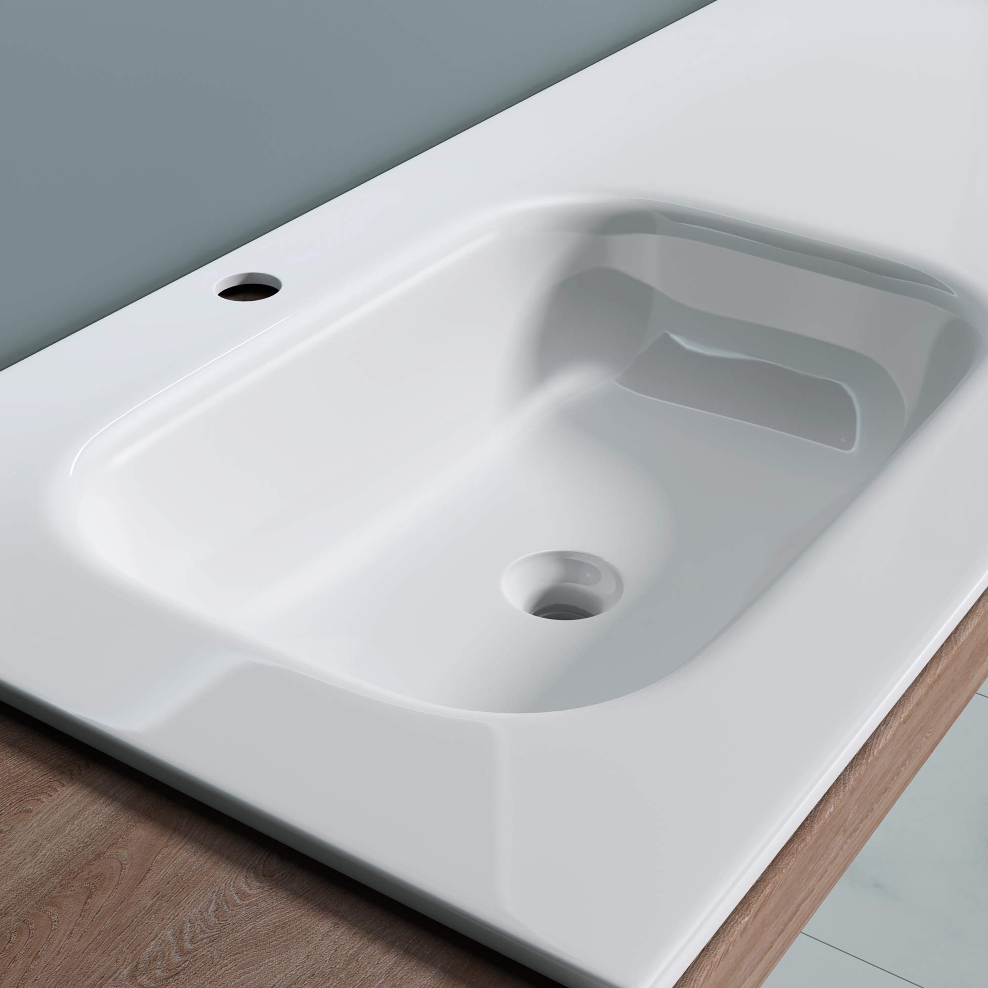 doporro Lavabo empotrado/encastrado de diseño Colossum04 de 100 cm con gran espacio de almacenamiento de mármol mineral fundido | Blanco para cuarto de baño, Colossum04