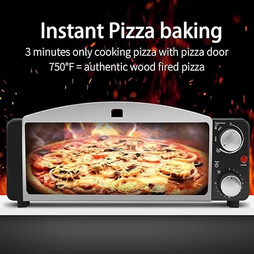 Miniatura 2 de CTT Horno de pizza negro 2 en 1 para panadería tostadora multifuncional cocina instantánea de pizza con puerta de pizza extraíble abatible y lejos