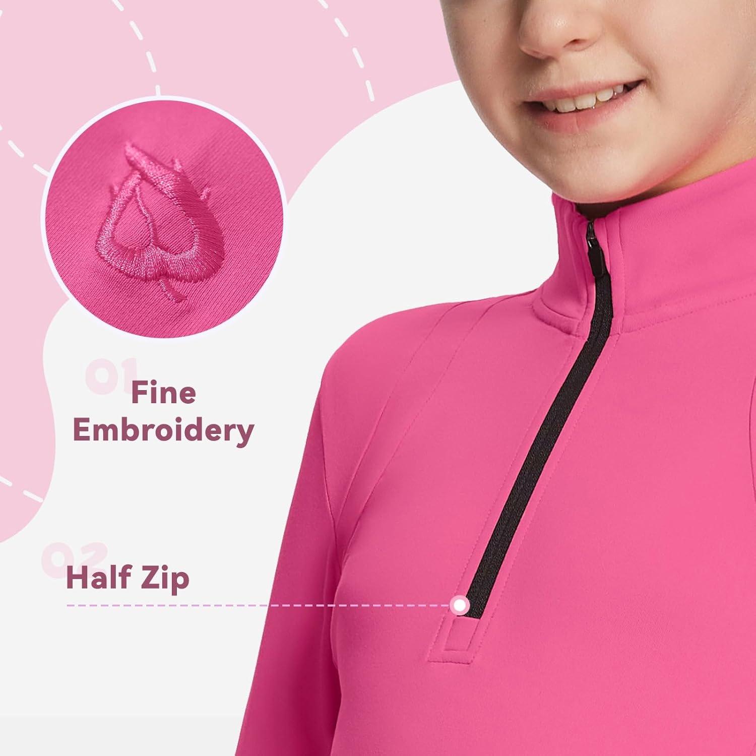 baleaf Girls Long Sleeve Shirts Fleece Jacket Fall Half Zip Pullover Kids Sweatshirts Athletic Thermal Coat - Image 4