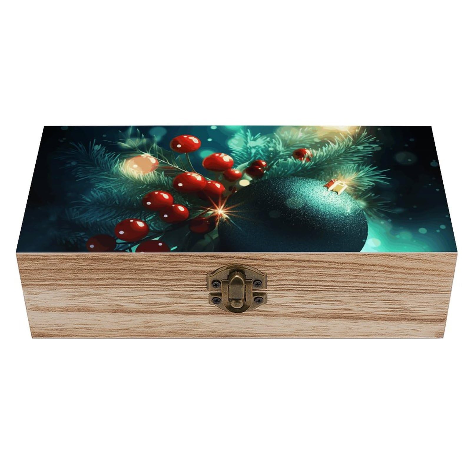 Boîte de rangement en bois de Noël couvercle amovible coffret bijoux souvenirs