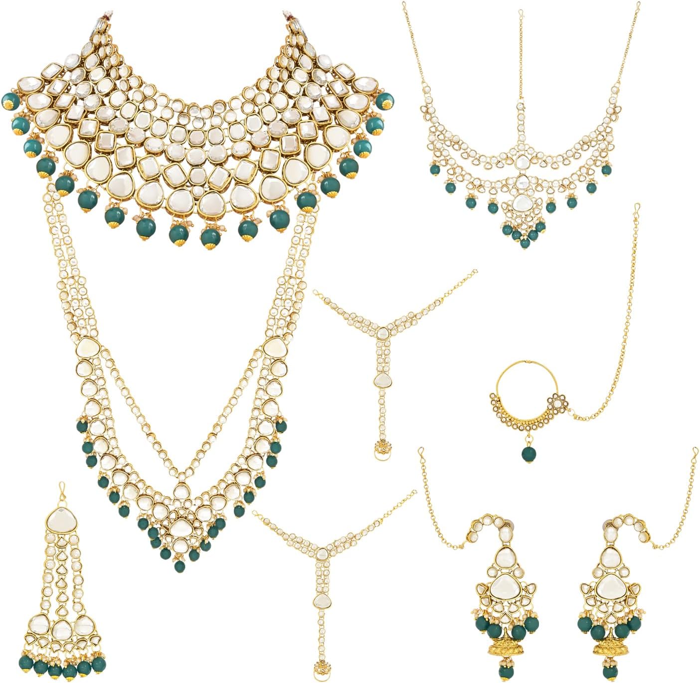 I JewelsWedding Collection Traditional Ethnic Gold Plated Pearl & Kundan Stone Work Bridal Jewellery Set For Women