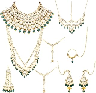 Indian Wedding Collection Traditional Ethnic Gold Plated Pearl & Kundan Stone Work Bridal Jewellery Set For Women